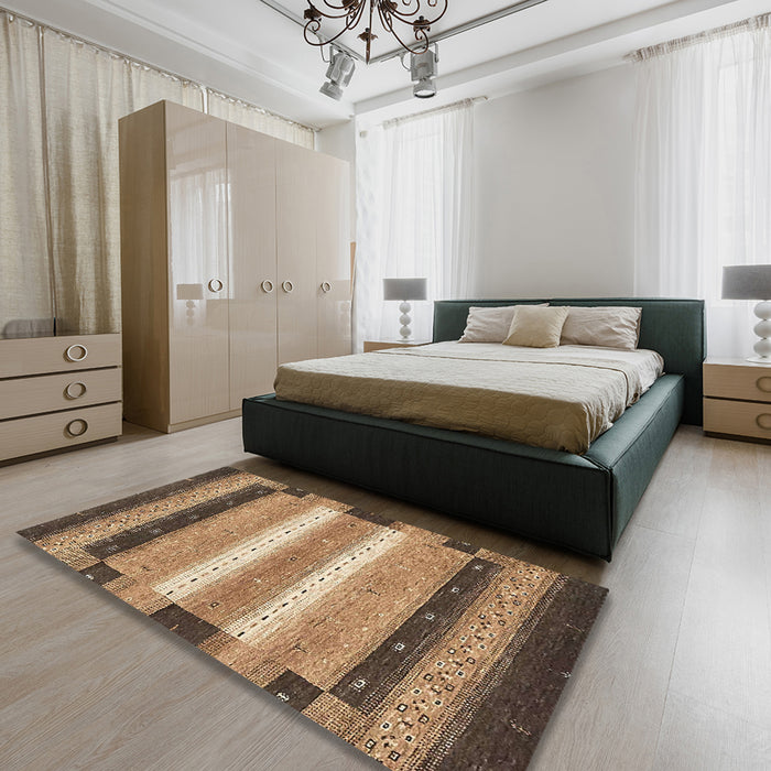 Abstract Sangria Brown Modern Rug in a Bedroom, abs406