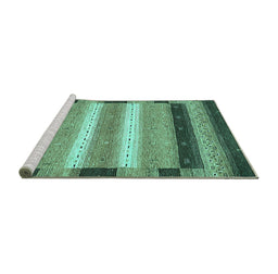 Sideview of Machine Washable Abstract Turquoise Modern Area Rugs, wshabs406turq
