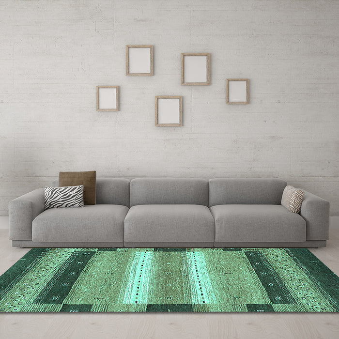 Machine Washable Abstract Turquoise Modern Area Rugs in a Living Room,, wshabs406turq