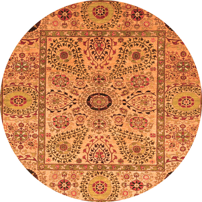 Round Machine Washable Abstract Orange Modern Area Rugs, wshabs4070org
