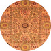 Round Machine Washable Abstract Orange Modern Area Rugs, wshabs4070org