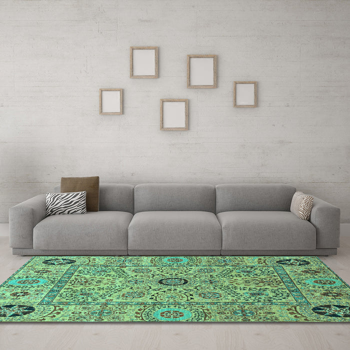 Machine Washable Abstract Turquoise Modern Area Rugs in a Living Room,, wshabs4070turq