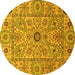 Round Machine Washable Abstract Yellow Modern Rug, wshabs4070yw