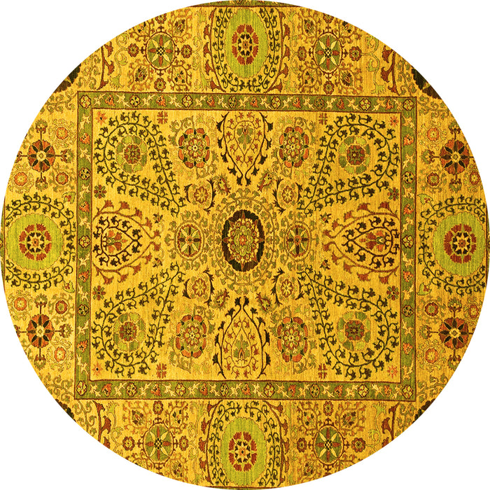 Round Abstract Yellow Modern Rug, abs4070yw