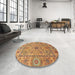 Round Machine Washable Abstract Red Rug in a Office, wshabs4070