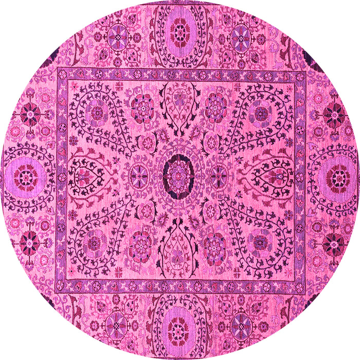 Round Machine Washable Abstract Pink Modern Rug, wshabs4070pnk