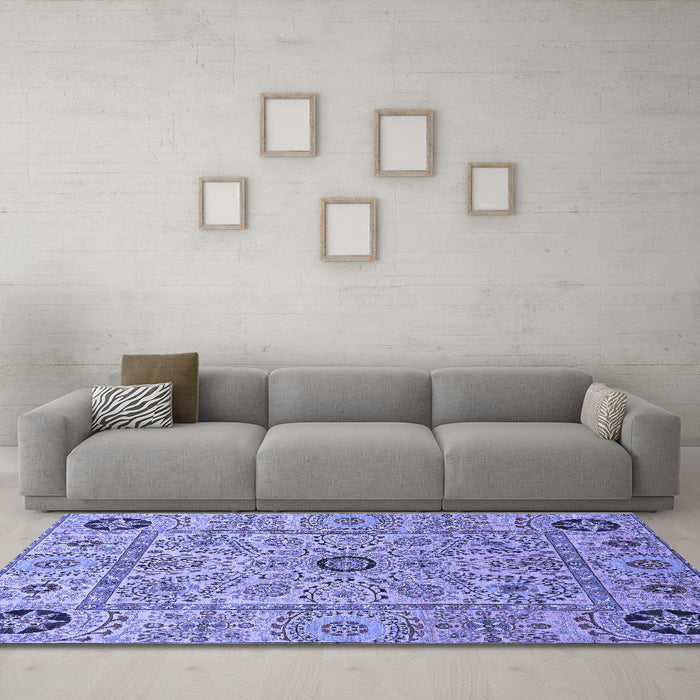 Machine Washable Abstract Blue Modern Rug in a Living Room, wshabs4070blu