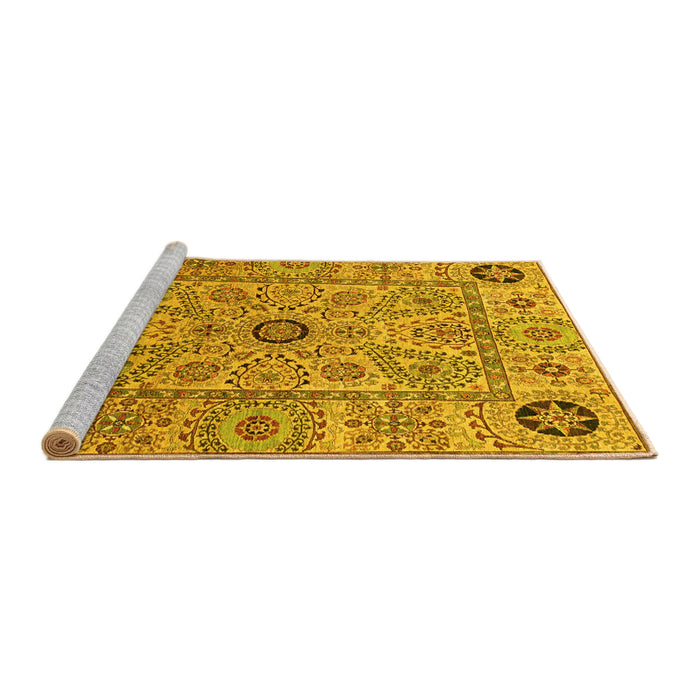 Sideview of Machine Washable Abstract Yellow Modern Rug, wshabs4070yw