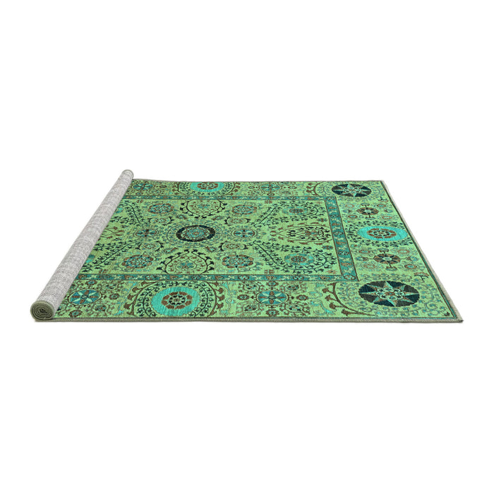 Sideview of Machine Washable Abstract Turquoise Modern Area Rugs, wshabs4070turq