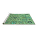 Sideview of Machine Washable Abstract Turquoise Modern Area Rugs, wshabs4070turq