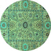 Round Machine Washable Abstract Turquoise Modern Area Rugs, wshabs4070turq