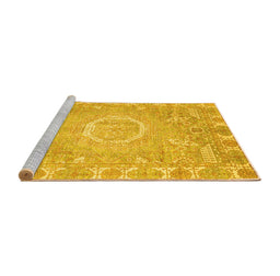 Sideview of Machine Washable Oriental Yellow Traditional Rug, wshabs4071yw