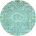 Round Machine Washable Oriental Light Blue Traditional Rug, wshabs4071lblu