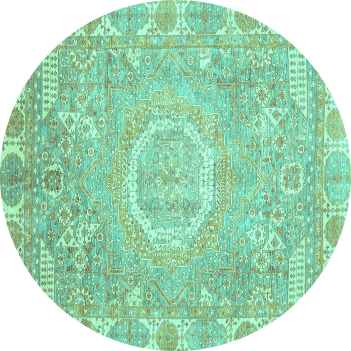 Round Machine Washable Oriental Turquoise Traditional Area Rugs, wshabs4071turq
