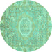 Round Machine Washable Oriental Turquoise Traditional Area Rugs, wshabs4071turq