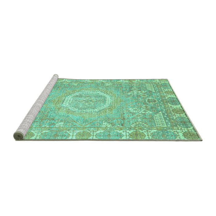Sideview of Machine Washable Oriental Turquoise Traditional Area Rugs, wshabs4071turq