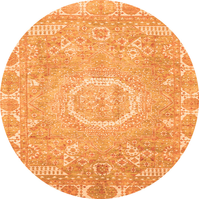 Round Machine Washable Oriental Orange Traditional Area Rugs, wshabs4071org