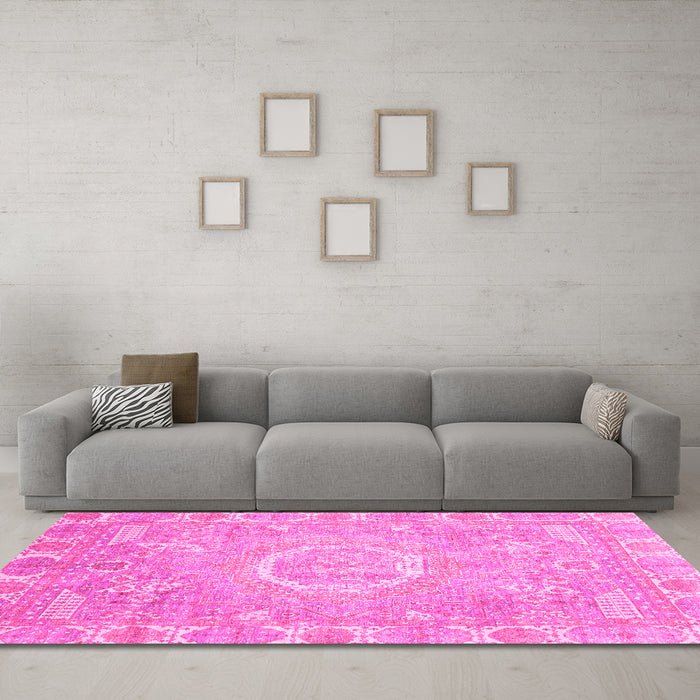 Machine Washable Oriental Pink Traditional Rug in a Living Room, wshabs4071pnk