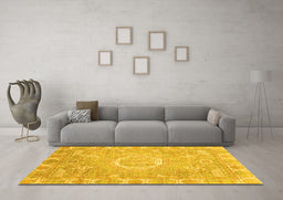 Machine Washable Oriental Yellow Traditional Rug in a Living Room, wshabs4071yw