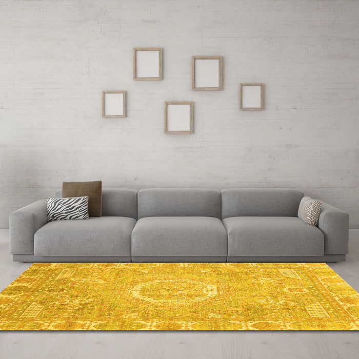 Machine Washable Oriental Yellow Traditional Rug in a Living Room, wshabs4071yw