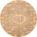 Round Abstract Orange Oriental Rug, abs4071