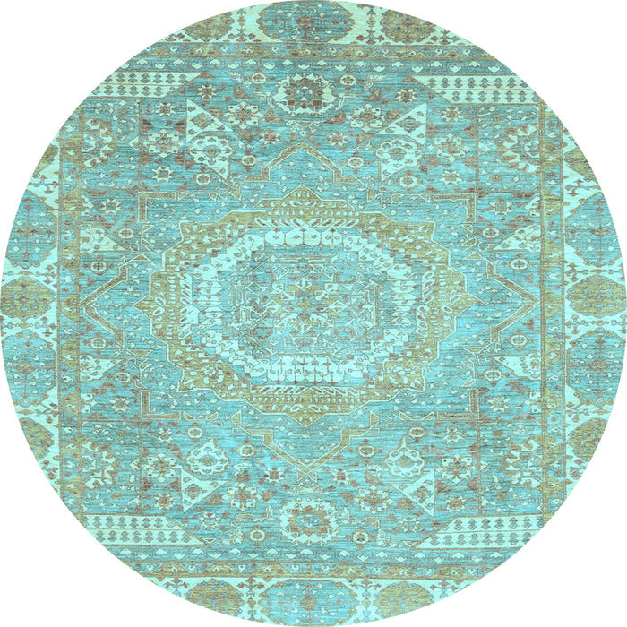 Round Oriental Light Blue Traditional Rug, abs4071lblu