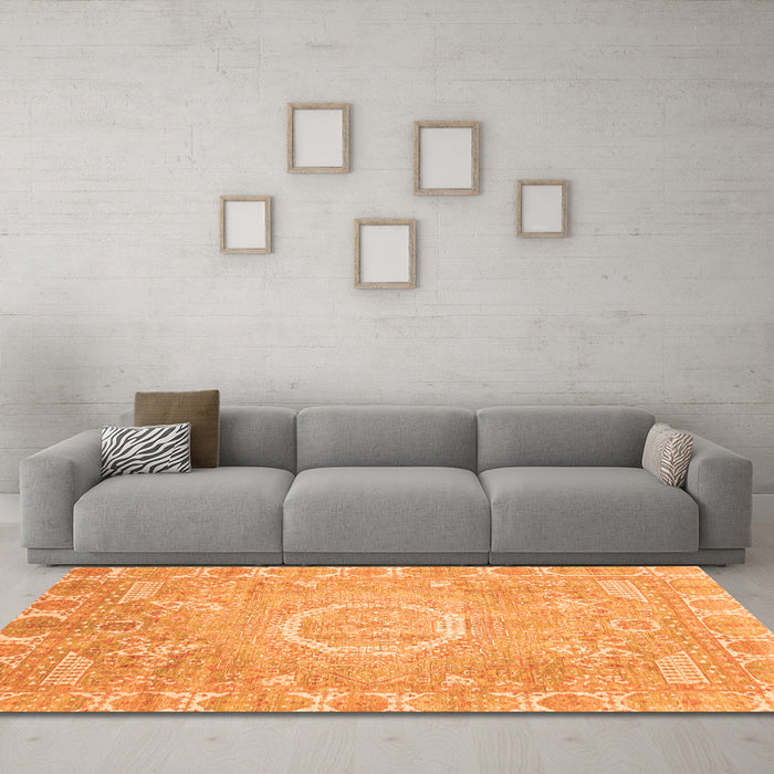Machine Washable Oriental Orange Traditional Area Rugs in a Living Room, wshabs4071org
