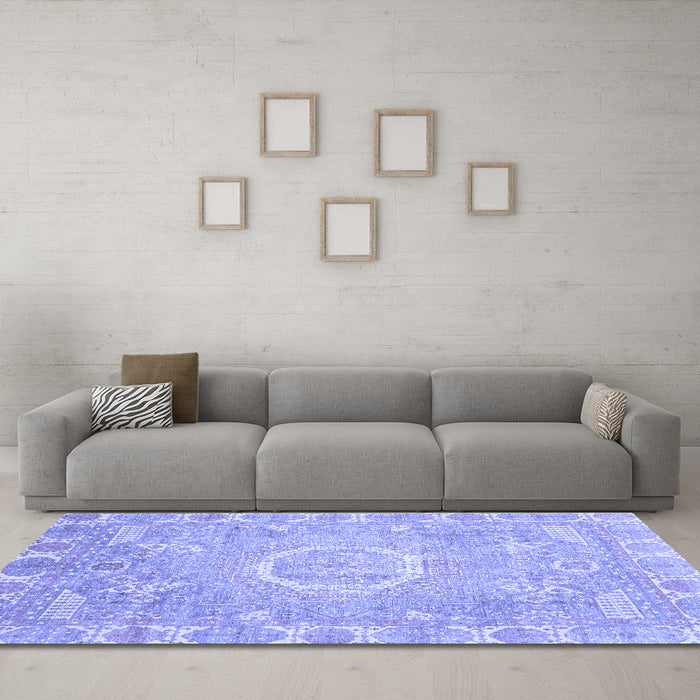 Machine Washable Oriental Blue Traditional Rug in a Living Room, wshabs4071blu
