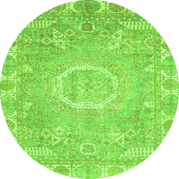 Round Machine Washable Oriental Green Traditional Area Rugs, wshabs4071grn