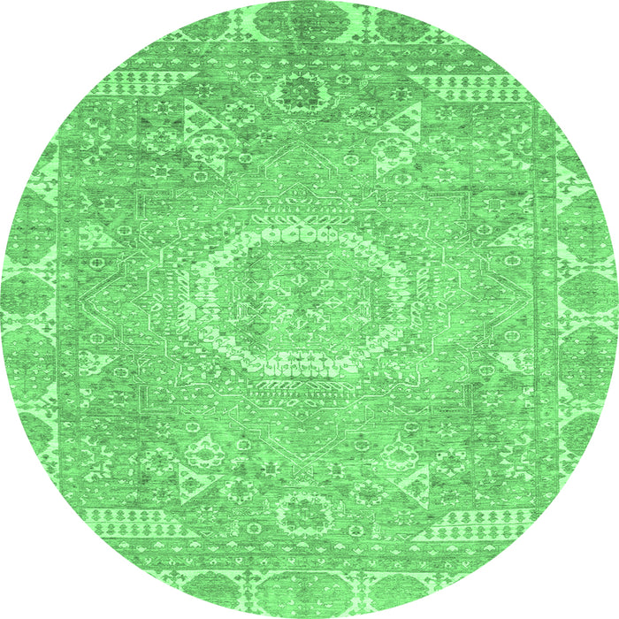 Round Machine Washable Oriental Emerald Green Traditional Area Rugs, wshabs4071emgrn