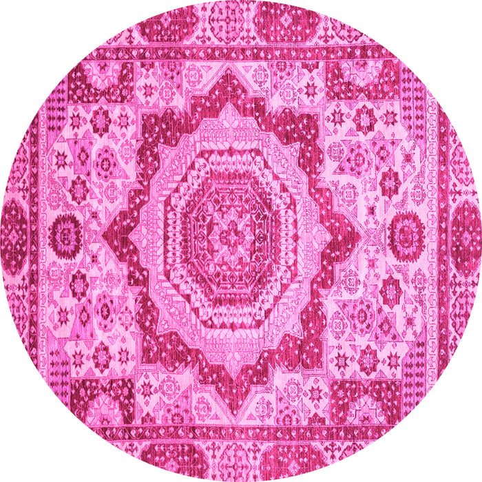 Round Machine Washable Abstract Pink Modern Rug, wshabs4072pnk