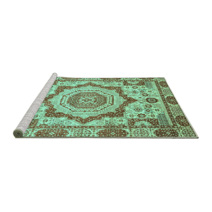 Sideview of Machine Washable Abstract Turquoise Modern Area Rugs, wshabs4072turq