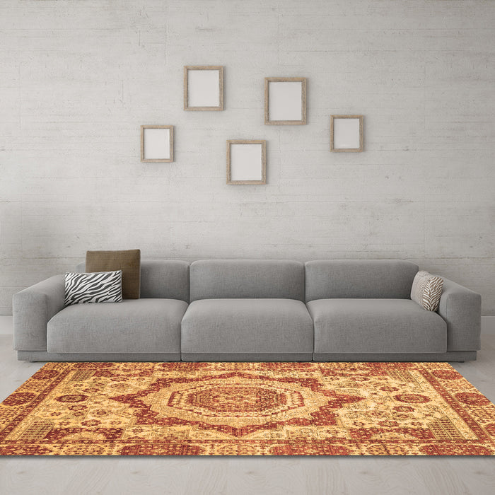 Machine Washable Abstract Brown Modern Rug in a Living Room,, wshabs4072brn