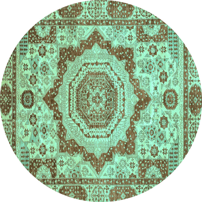 Round Machine Washable Abstract Turquoise Modern Area Rugs, wshabs4072turq