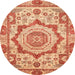 Round Machine Washable Abstract Fire Red Rug, wshabs4072