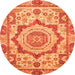 Round Machine Washable Abstract Orange Modern Area Rugs, wshabs4072org