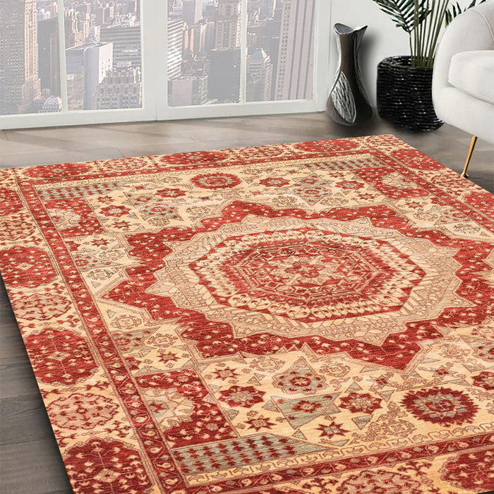 Abstract Red Modern Rug in Family Room, abs4072