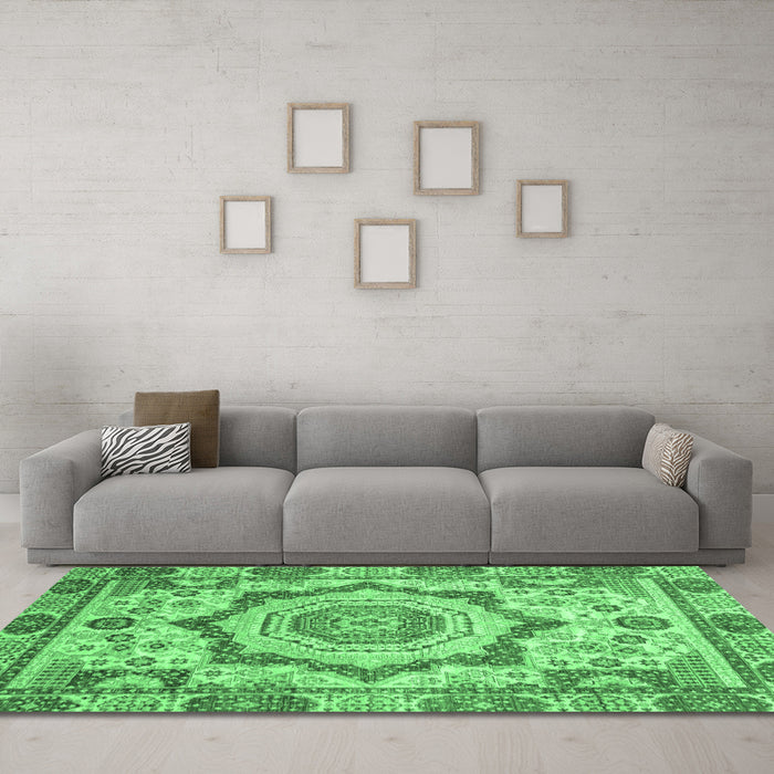 Machine Washable Abstract Emerald Green Modern Area Rugs in a Living Room,, wshabs4072emgrn