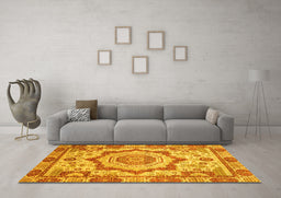 Machine Washable Abstract Yellow Modern Rug in a Living Room, wshabs4072yw