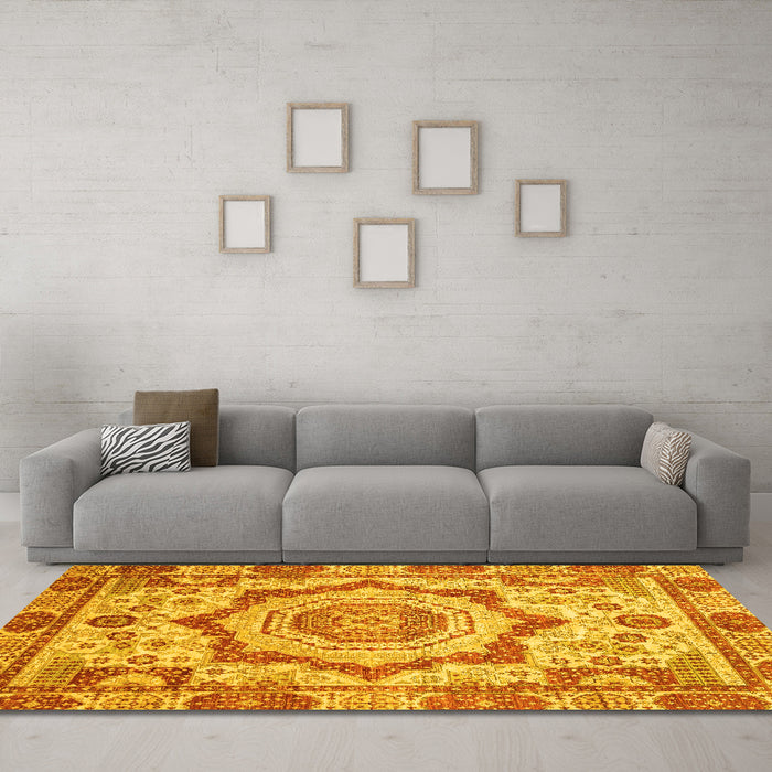 Machine Washable Abstract Yellow Modern Rug in a Living Room, wshabs4072yw