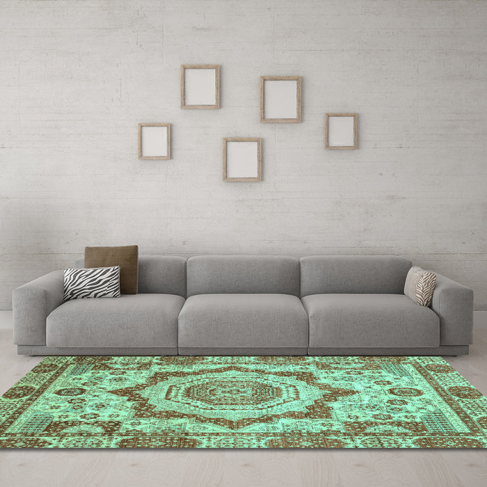 Machine Washable Abstract Turquoise Modern Area Rugs in a Living Room,, wshabs4072turq