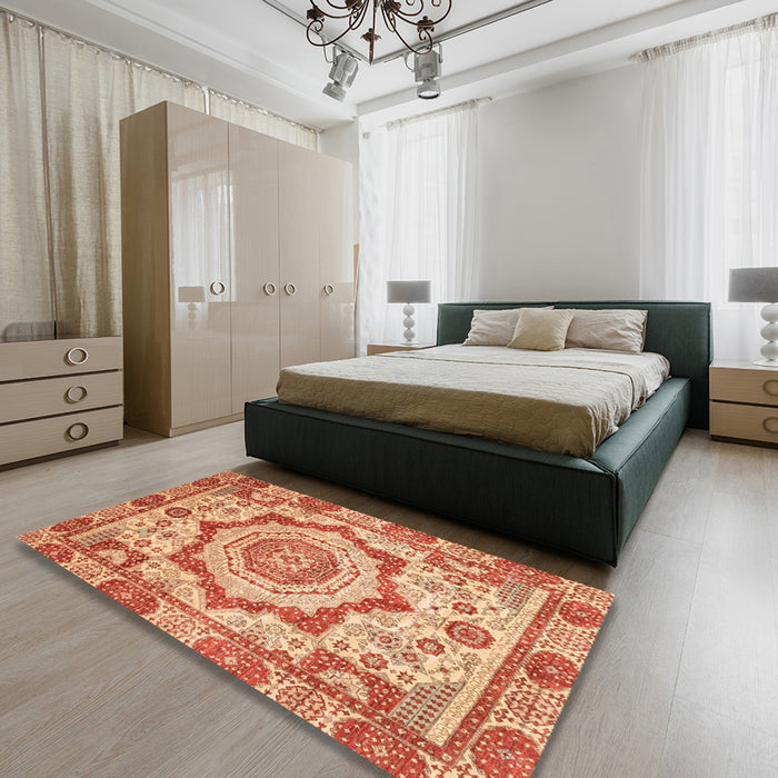 Abstract Red Modern Rug in a Bedroom, abs4072