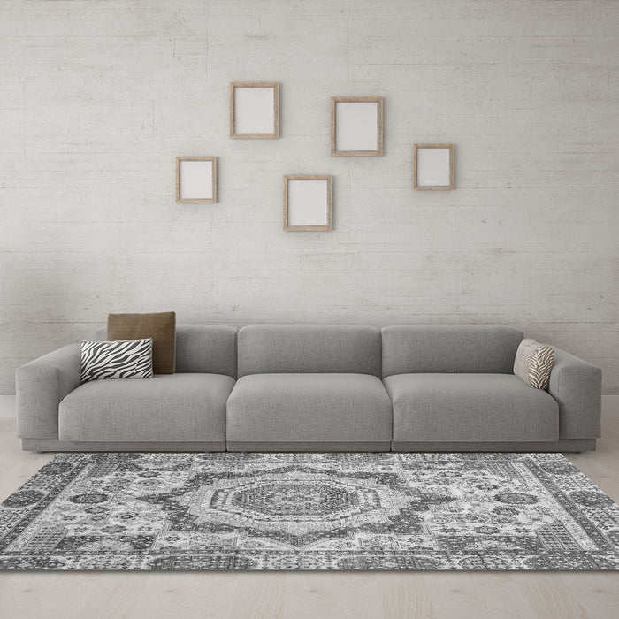 Machine Washable Abstract Gray Modern Rug in a Living Room,, wshabs4072gry