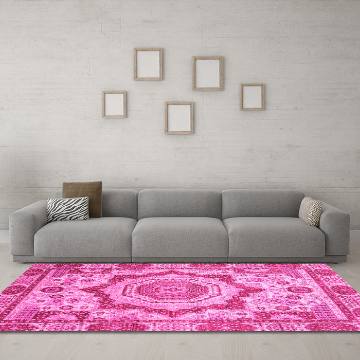 Machine Washable Abstract Pink Modern Rug in a Living Room, wshabs4072pnk