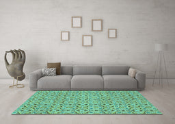 Machine Washable Abstract Turquoise Modern Area Rugs in a Living Room,, wshabs4073turq
