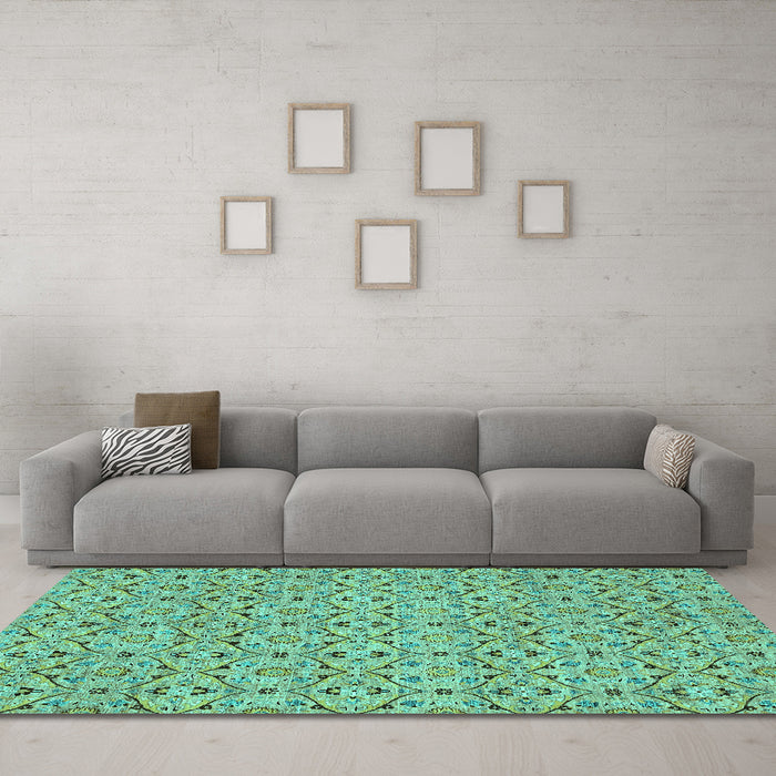 Machine Washable Abstract Turquoise Modern Area Rugs in a Living Room,, wshabs4073turq