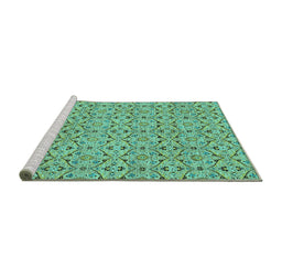 Sideview of Machine Washable Abstract Turquoise Modern Area Rugs, wshabs4073turq