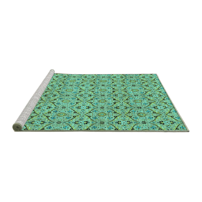 Sideview of Machine Washable Abstract Turquoise Modern Area Rugs, wshabs4073turq