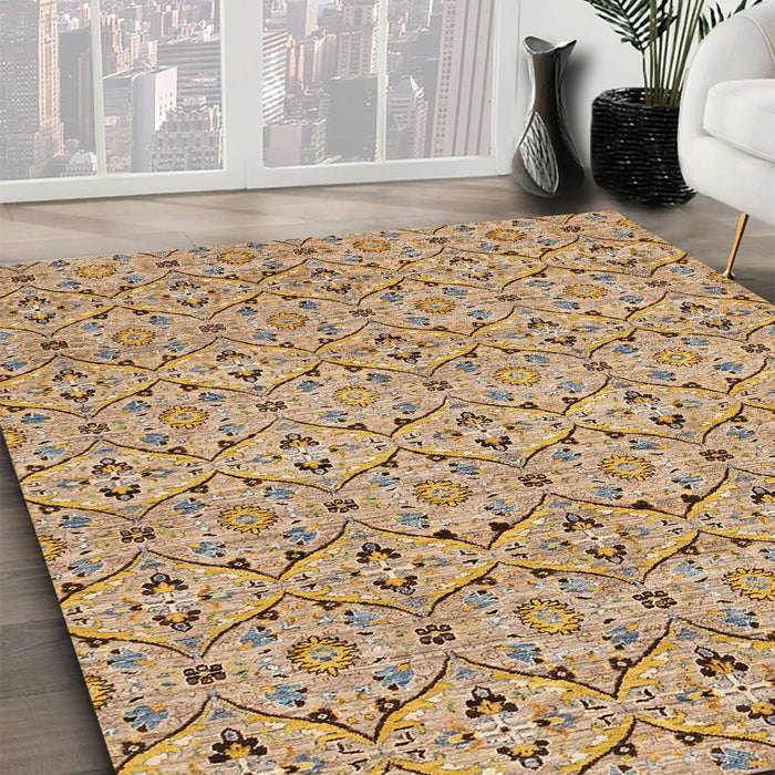 Abstract Gold Brown Modern Rug in Family Room, abs4073