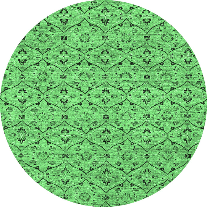Round Machine Washable Abstract Emerald Green Modern Area Rugs, wshabs4073emgrn